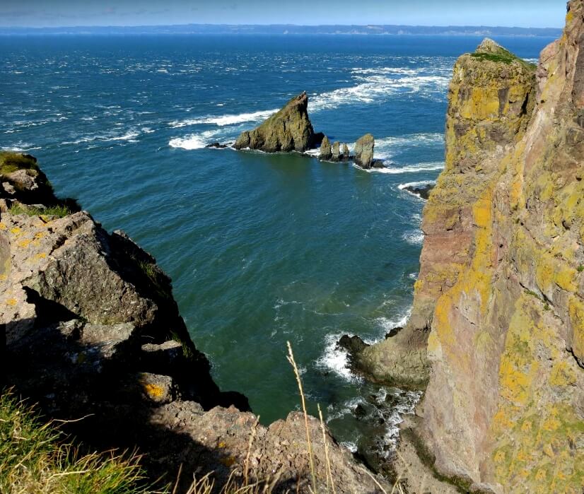 Dramatic basalt cliffs and sea stacks at Cape Split overlooking the Bay of Fundy in Nova Scotia