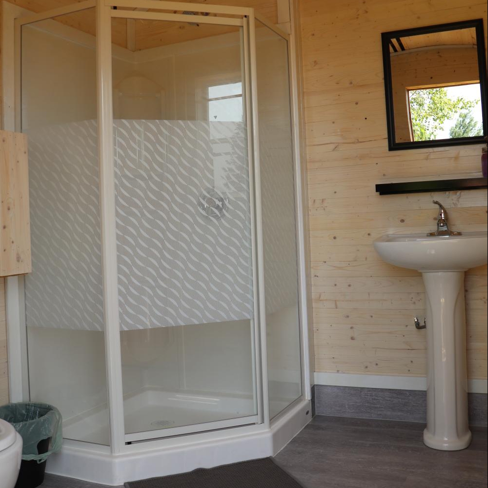 Private shower at Cherry Tent glamping retreat