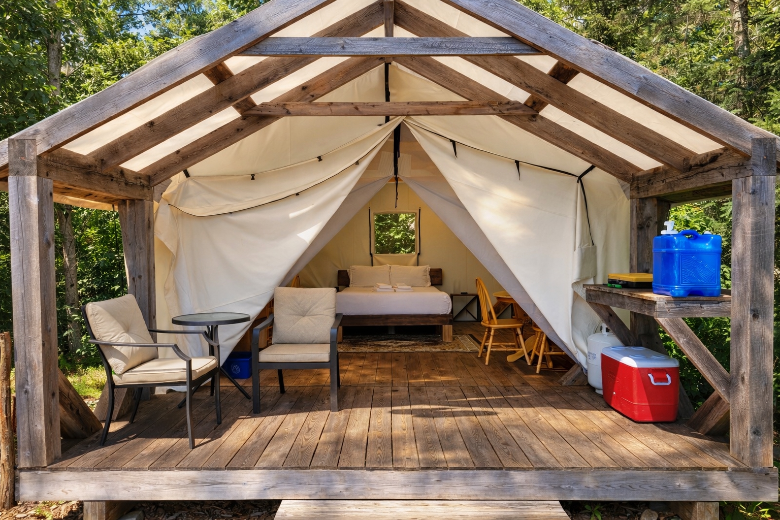 Glamping tent at NATURA Wilderness Resort near Cape Split and the Bay of Fundy in Nova Scotia